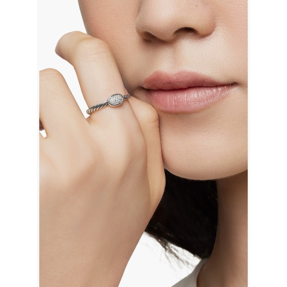 David Yurman Cable Collectibles Oval Ring Sterling Silver Pavé Diamonds